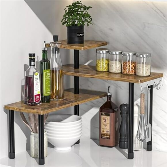 Rustic Brown 3 Tier Countertop Organizer Shelf Spice Rack Coffee Station - Picture 7 of 7